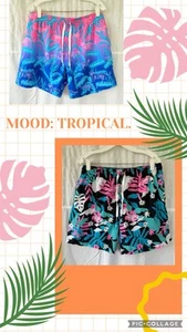 Lot 2 Chubbies Men Size XL Swim Trunks Shorts 5.5” Inseam Tiger Hawaiian Floral - Picture 1 of 11