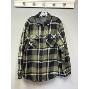 Field & Stream Fleece Lined Flannel Jacket Mens Large zip Green Plaid Pockets - Picture 1 of 10