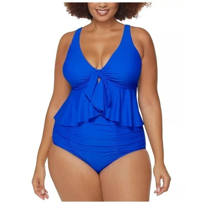 Camiseta tankini de natación con volantes cortos Topanga azul Raisins Curve para mujer talla grande 20 W Foto 1 de 4