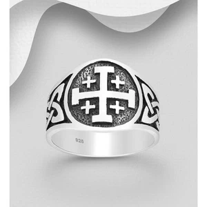 Anillo Cruz Celta y Jerusalén Oxidada Plata de Ley Talla 11 - Imagen 1 de 1