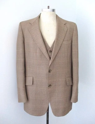 De Colección Años 70 Marrón Óxido Azul Cuadros Worsted 2 Piezas Traje de Proxeneta Chaleco Blazer SIN PANTALONES 42 Foto 1 de 4