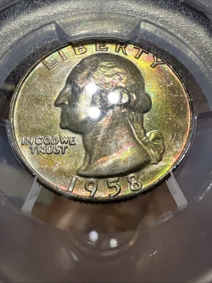 1958 D PCGS MS67 Washington Quarter 25¢ Monster Rainbow Toner 🌈 - Image 1 of 4
