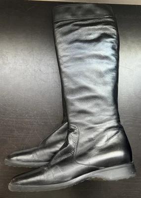 Bruno Magli Black Leather Modern Riding boots 37 6.5 7 Rabbit Fur Lined High - Image 1 of 4