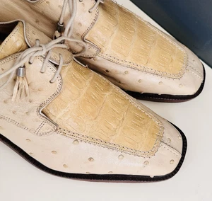 VERSO STRAUSS KROKODILLEDER OXFORD ZWEIFARBIG BEIGE SCHUHE ITALIEN HERREN 44 / US 11 - Bild 1 von 15