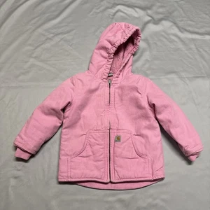Chaqueta Carhartt Niñas 3T Rosa Sherpa Forrada de Vellón Con Capucha Lona Abrigo Cremallera - Imagen 1 de 15