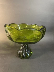 Vintage Viking Glass Avocado Green Epic Twist Pedestal Compote Candy Bowl MCM - Picture 1 of 16