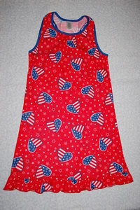 Girls Sleeveless Nightgown USA AMERICAN FLAG Hearts RED WHITE BLUE Star XL 14-16 - Picture 1 of 1