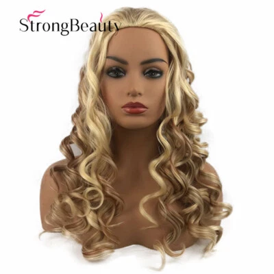 Peluca de cabello larga rizada rubia rojiza mezcla resaltada calor OK peluca sintética para mujer Foto 1 de 4