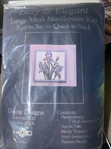 Easy & Elegant Large Mesh Needlepoint Kit Blue Iris 12”x12” 7 Mesh Zweigart - Picture 1 of 6