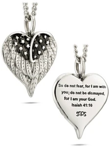 Women's Stainless Steel Flag Heart Necklace-Isaiah 41:10 - Picture 1 of 4