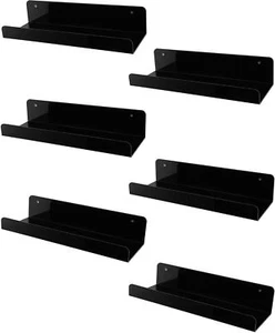 6 Pack Black Floating Shelves 15 Inch Acrylic Shelves Wall Mounted Bookshelf ... - Picture 1 of 6