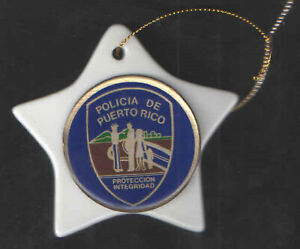 POLICE of PUERTO RICO WHITE CERAMIC 3" STAR HANGING ORNAMENT NEW