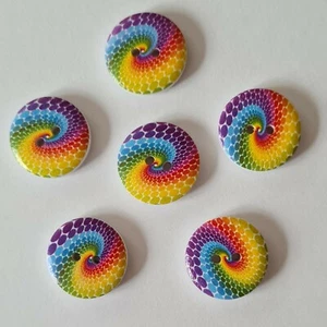 Rainbow Colours Swirl Patterned Buttons Size 20mm - Picture 1 of 20