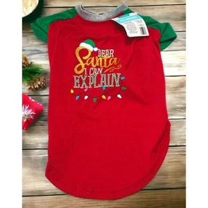 Hund Weihnachtskostüm rotes Shirt Größe Large Lieber Weihnachtsmann Ich kann erklären Neu mit Etikett - Bild 1 von 9