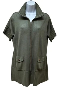 Exclusively Misook Mesh Open Knit Short Sleeve Jacket Cardigan Zipper Front L - Picture 1 of 12