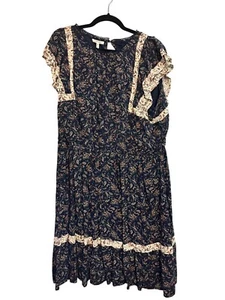 Maurices Womens 2X Navy Paisley Print Dress With Lace Trim & Ruffle Sleeves NEW - Picture 1 of 5