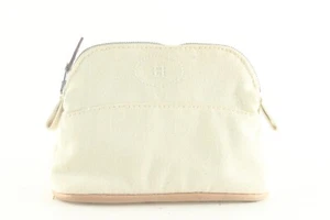 HERMES Ivory H Logo Bolide Cosmetic Case Canvas x Leather  1HER727K - Picture 1 of 12