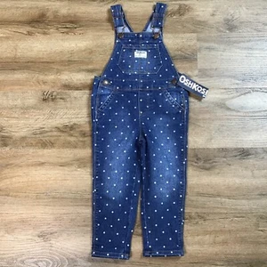 OshKosh Overalls Size 2T Denim Jean Dark Blue White Polka Dots Toddler Baby NWT - Picture 1 of 9
