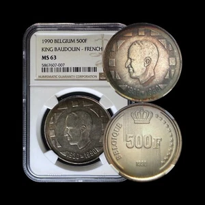BELGIUM. 1990, 500 Francs, Silver - NGC MS63 - Top Pop ๐ฅ Baudoin ๐ Toned - Picture 1 of 9