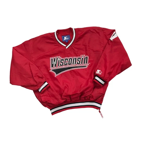 VINTAGE STARTER WISCONSIN BADGERS WINDBREAKER JACKET LARGE L PULLOVER SWEATSHIRT Cover