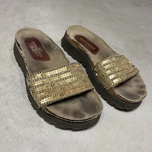 Vintage Skechers Jammers Sandals Womens US 8 Slip On Chunky Slides Gold Brown - Picture 1 of 6