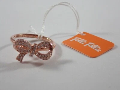 FOLLI FOLIE 925 PRATA ESTERLINA ARCO SIMPLES TOM OURO ROSA COM ANEL CZ TRANSPARENTE TAMANHO 6 - Imagem 1 de 4