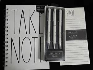 NEW! Rae Dunn Pen Set of 3 Ballpoint Pens Write, Shop, AND TAKE NOTES Notebook - Picture 1 of 5