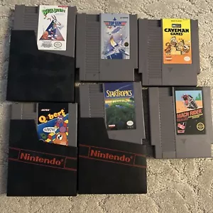 nintendo nes games lot Bugs Bunny, Top Gun, Caveman Games, Q*bert, Mach Rider , - Picture 1 of 7