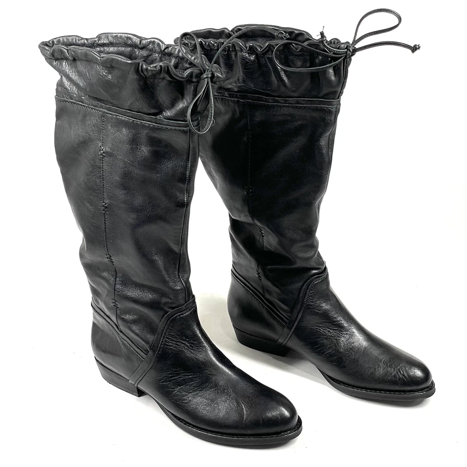 Botas B Makowsky Talla 6.5 M Savannah Cuero Negro Corbata holgada Equitación Alta Foto 1 de 4
