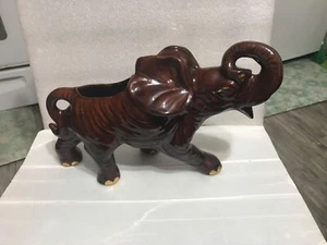 vtg. MCM Elephant Planter Figurine large 10" tall, 13" long, gold accent - Picture 1 of 8