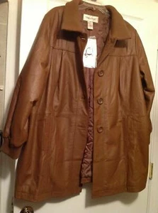Veranesi Brown 100% Genuine Leather Womens Ladies Jacket Button Up Coat Size 24W - Picture 1 of 3