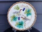 Vintage art nouveau plate majolica birds eating grapes leaves early 1900's