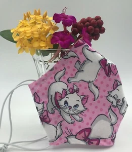 NEW Pink Marie Cat Cloth Face Covering Mask 100% Cotton Nose Wire Filter Pocket - Picture 1 of 13