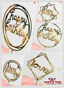 UK New Love Happy Birthday Cake Topper Card Acrylic Party Decor Supplies Gold - Picture 1 of 130