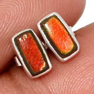 Natural Genuine Canadian Ammolite 925 Silver Earrings Stud Jewelry CE45590 - Picture 1 of 1