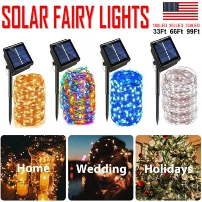 100-300 LED Solar String Fairy Lights Garden In/Outdoor Party Xmas Decor Lamp US - Image 1 of 4