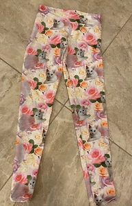 Capezio Dance Active Leggings Girls Size L Pink Cat Rose Pattern - Picture 1 of 5