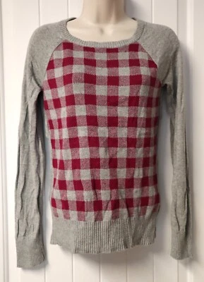 MERONA Mujer Manga Larga Rojo Cuadros Gris Suéter Talla S Foto 1 de 4