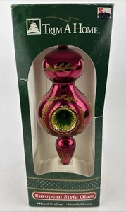 Vintage European Style Glass Christmas Ornament Teardrop Triple Indent Pink 8" - Picture 1 of 10