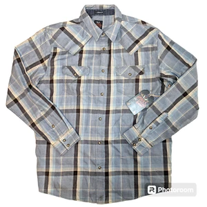 BRAD PAISLEY Western Cowboy Shirt Pearl Snap Mens Size LARGE Blue NEW Moon Shine - Picture 1 of 16