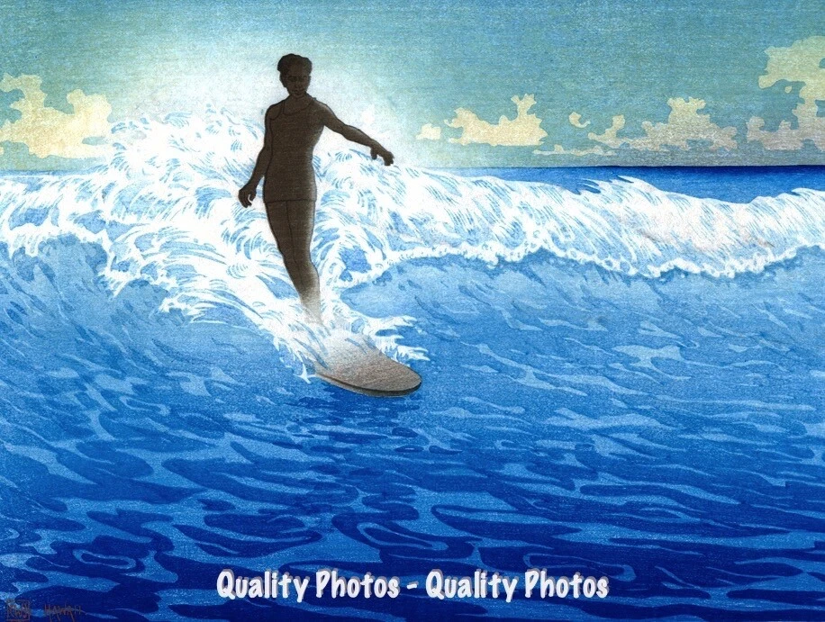 The Surf Rider In Hawaii 8.5x11" Photo Print Charles W Bartlett Ocean Waves Art Foto 1 de 1