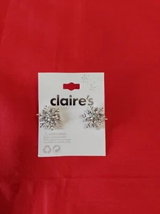 Claire's Holiday Silver Tone Snowflake Post Earrings W/Rhinestones BNWT! - Picture 1 of 3