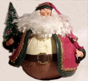 Rolley Polley SANTA w/TREE 8” x 9” Display Red Coat & Hat-Gold Trim-Paper-Vinal - Picture 1 of 8
