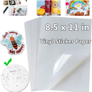8.5x11 Printable Vinyl Sticker Paper Waterproof Holds Ink well - Inkjet Printer - Picture 1 of 14
