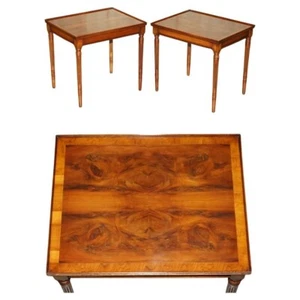 PAIR OF QUARTER CUT & BURR WALNUT SIDE END LAMP WINE TABLES STUNNING TOP PATINA - Picture 1 of 15