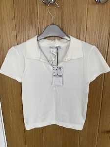 Ladies White Short Sleeve Stretch Top Stradivarius Size Medium Length 18” BNWT - Picture 1 of 4