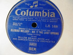1931 Willem MENGELBERG Grieg Two Elegiac Melodies for String Orc COLUMBIA LX 168 - Picture 1 of 2