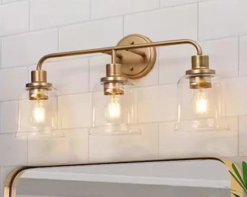 LNC 22.8 in. 3-Light Dark Gold Bathroom Vanity Light with Bell Glass Shades
