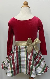 Bonnie Jean 2T Holiday Red Plaid Gold Bow Party Dress - Imagen 1 de 6