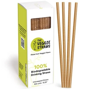 – 100 PCS of 8.25 Inches Unwrapped Biodegradable Straws – Made of Vegetable F... - Picture 1 of 7